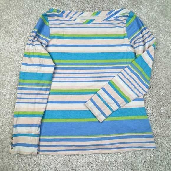 Lilly Pulitzer Aleah Paradise Blue Multi Stripe Boatneck Top FLAW - Picture 1 of 8